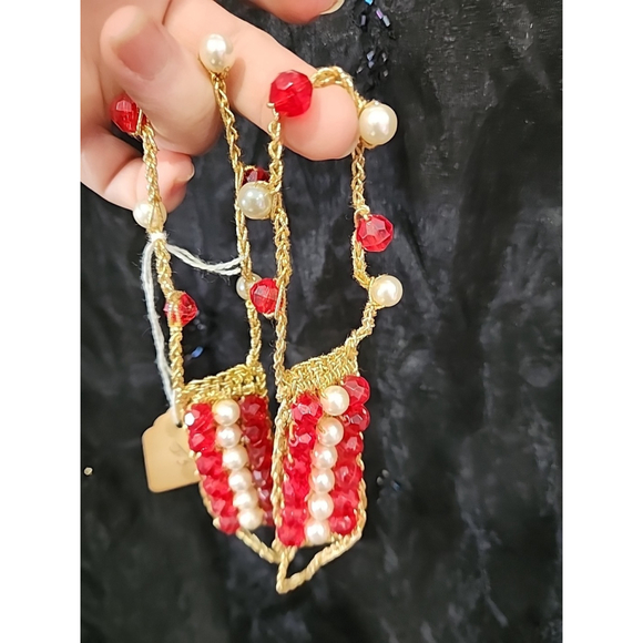 Unbranded Jewelry - Vintage Barefoot Sandals Foot Jewelry Red Gold Pearls Small Medium